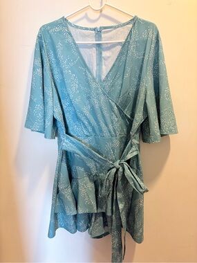Light Blue Wrap-Style Floral Romper (worn once)